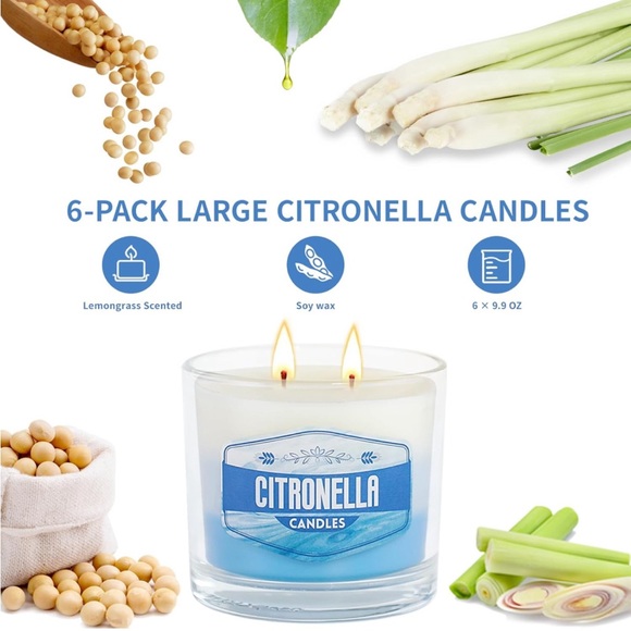 6 Pack 60 oz Large 450 Hours Citronella Home Scented 2 Wick Natural Candles🕯️ - Picture 3 of 7